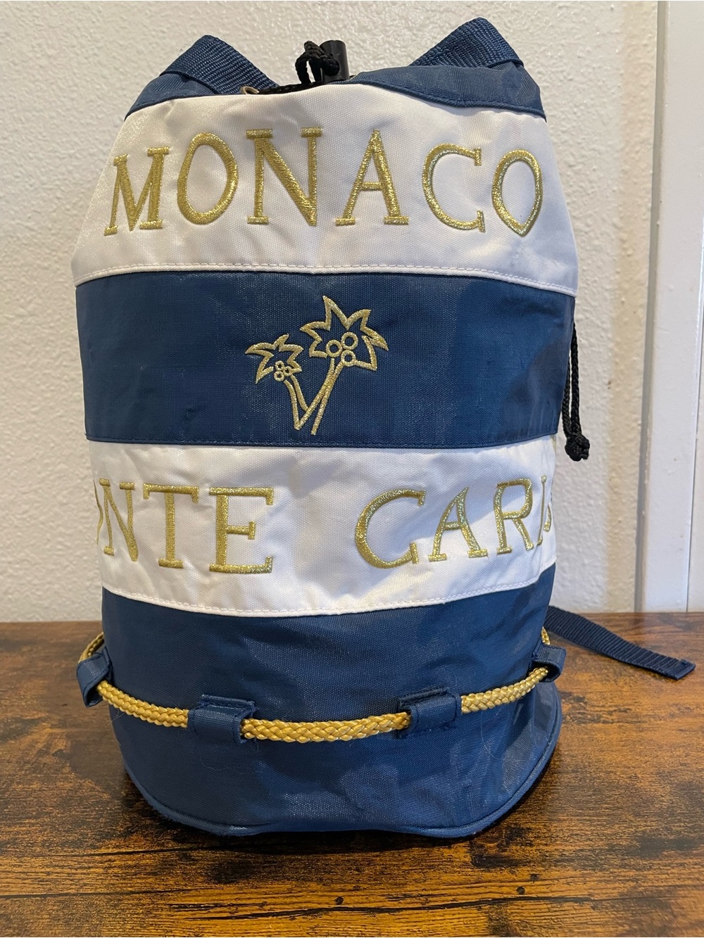 Vintage Style Monaco Monte Carlo Nautical Drawstring Duffle Beach Bag 🌴✨